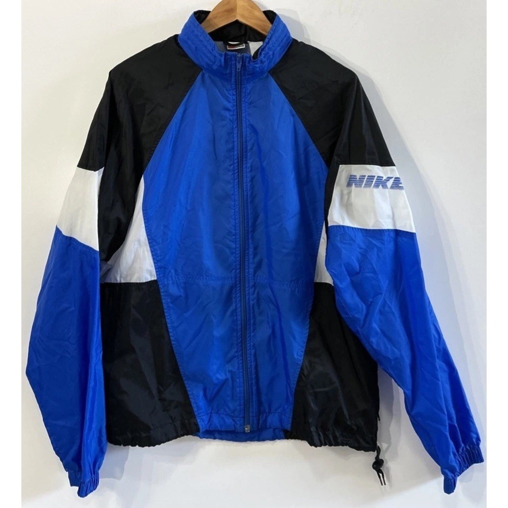 Vintage Nike Spell Out Windbreaker Jacket 90s Packable Hood Gray Tag Sz Large EC